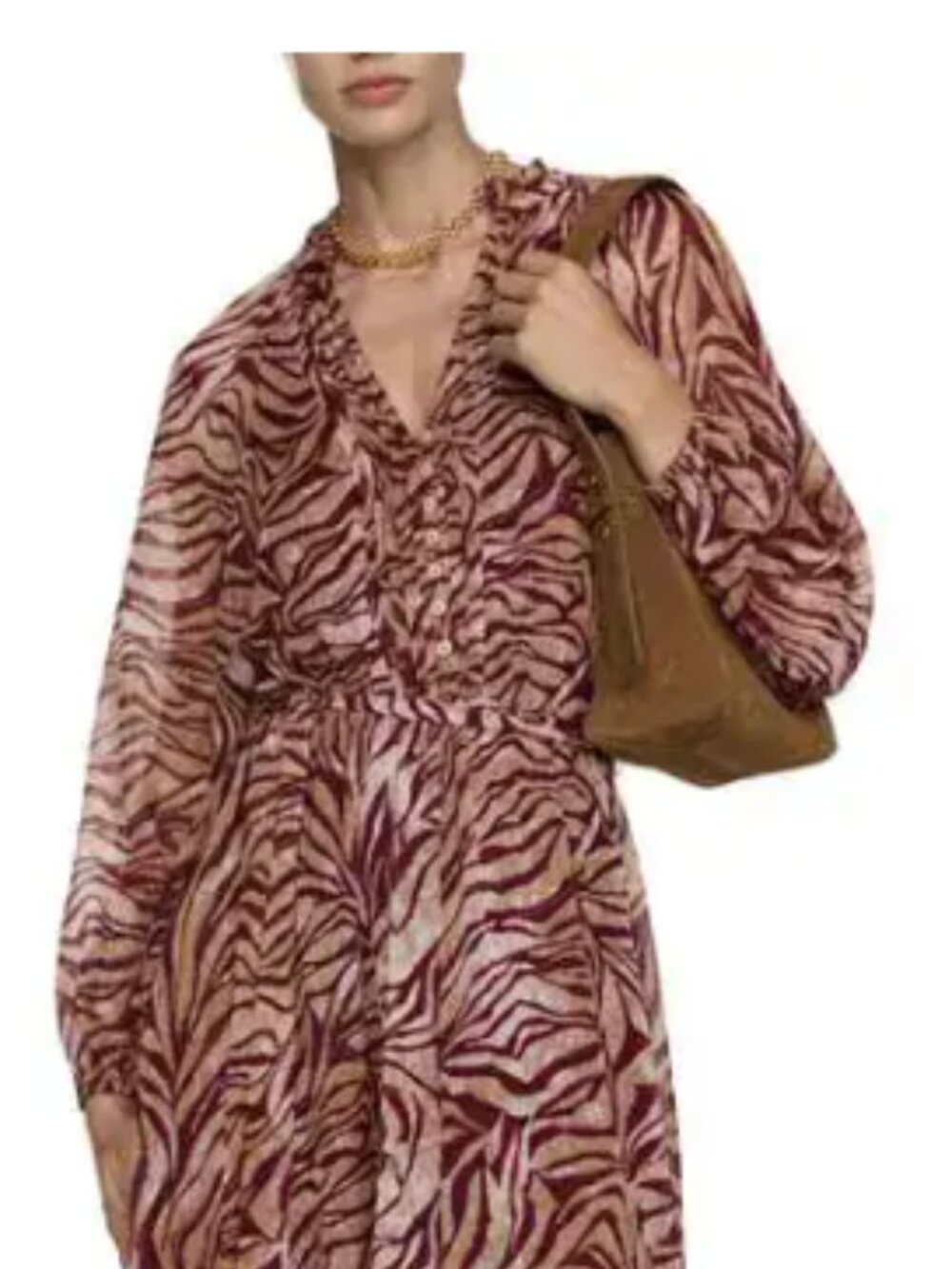 NWT Mango XS Long printed dress Maroon